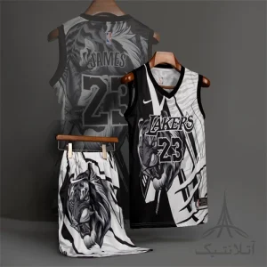 ست بسکتبالی اورجینال لیکرز Lakers مشکی سفید طرح ببر تایلندی