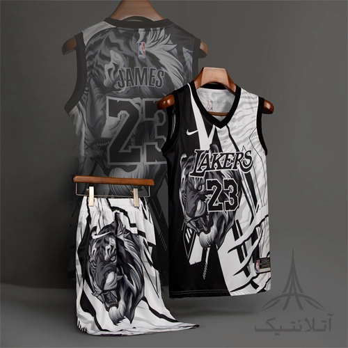 ست بسکتبالی اورجینال لیکرز Lakers مشکی سفید طرح ببر تایلندی